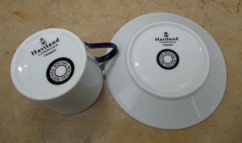6 cups Haviland Limoges for Rochas blue fillet