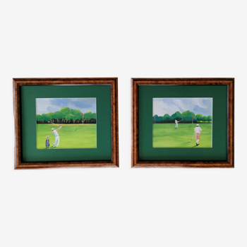 Deux gouaches originales, Le Golf, Jean-Louis Honnet (1957-2017)