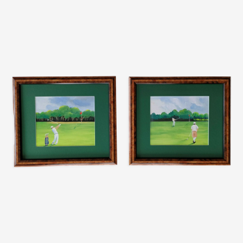 The Golf, Two original gouaches, Jean-Louis Honnet (1957-2017)