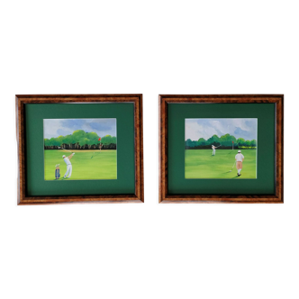 The Golf, Two original gouaches, Jean-Louis Honnet (1957-2017)