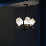 Ceiling lamp with five lights in mid-century modern style, opal glass shade, Itsu, Finland.