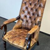 Antique Chesterfield Wing Chair with Stool and English Side Table