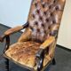 Antique Chesterfield Wing Chair with Stool and English Side Table