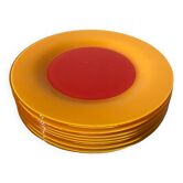 10 assiettes plates en verre jaune et orange