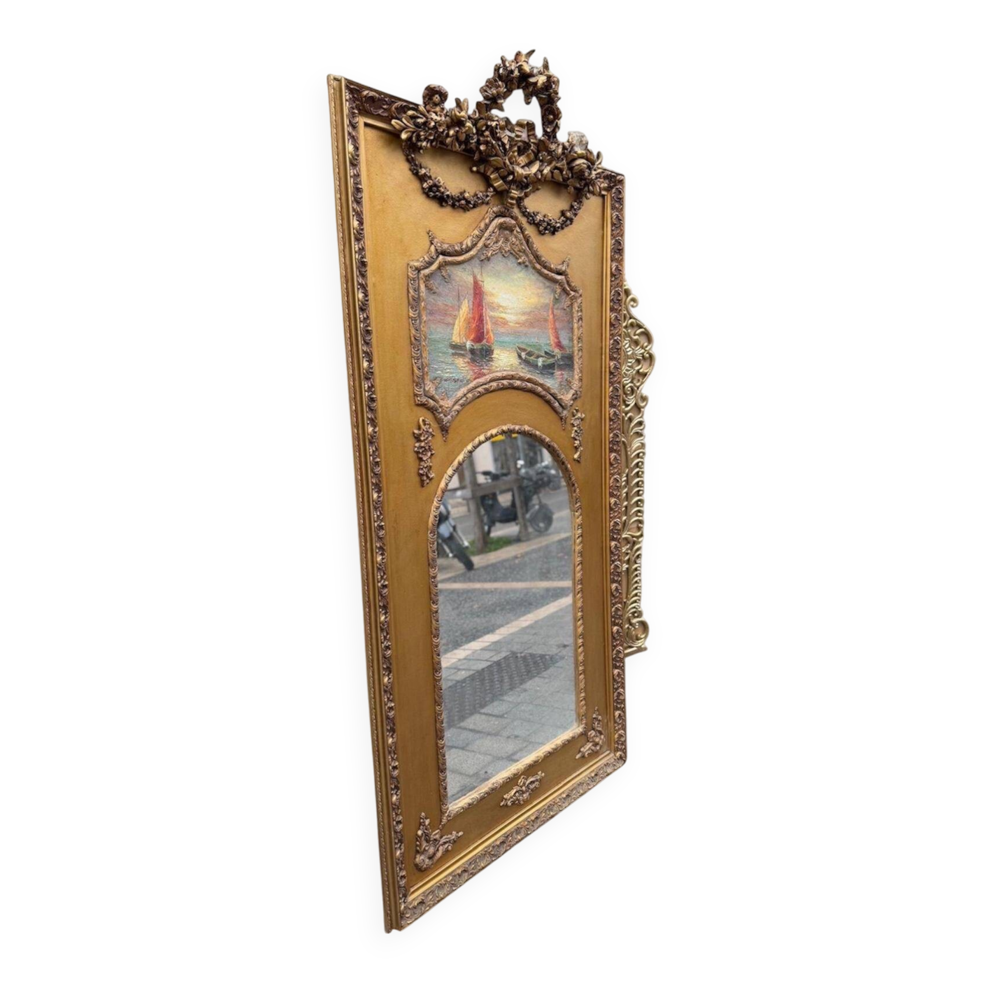Large mirror with a boat painting