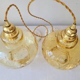 Duo of amber glass pendant lights