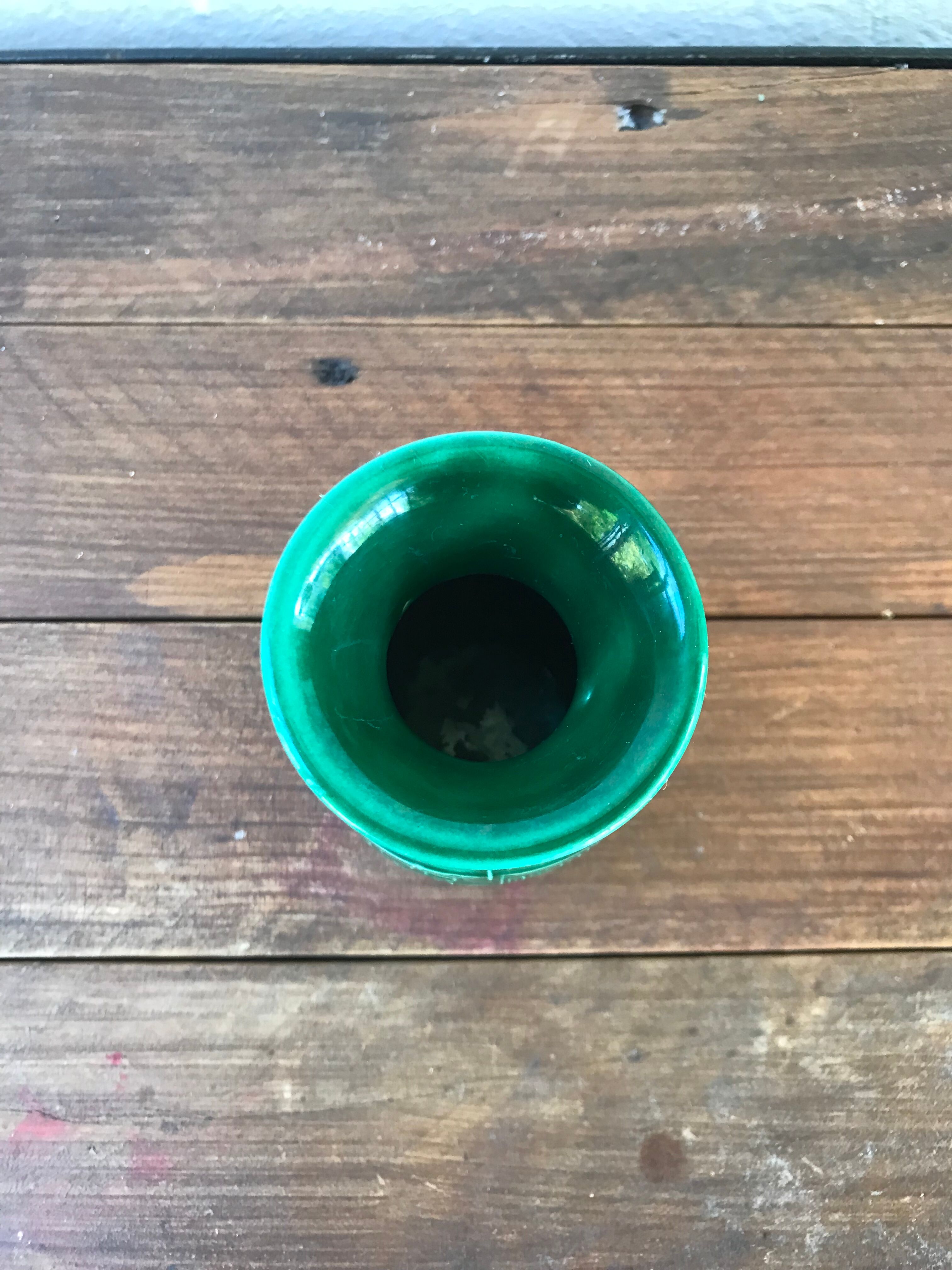 Old vase coop Noel 1955 ceramics green relief vintage decoration