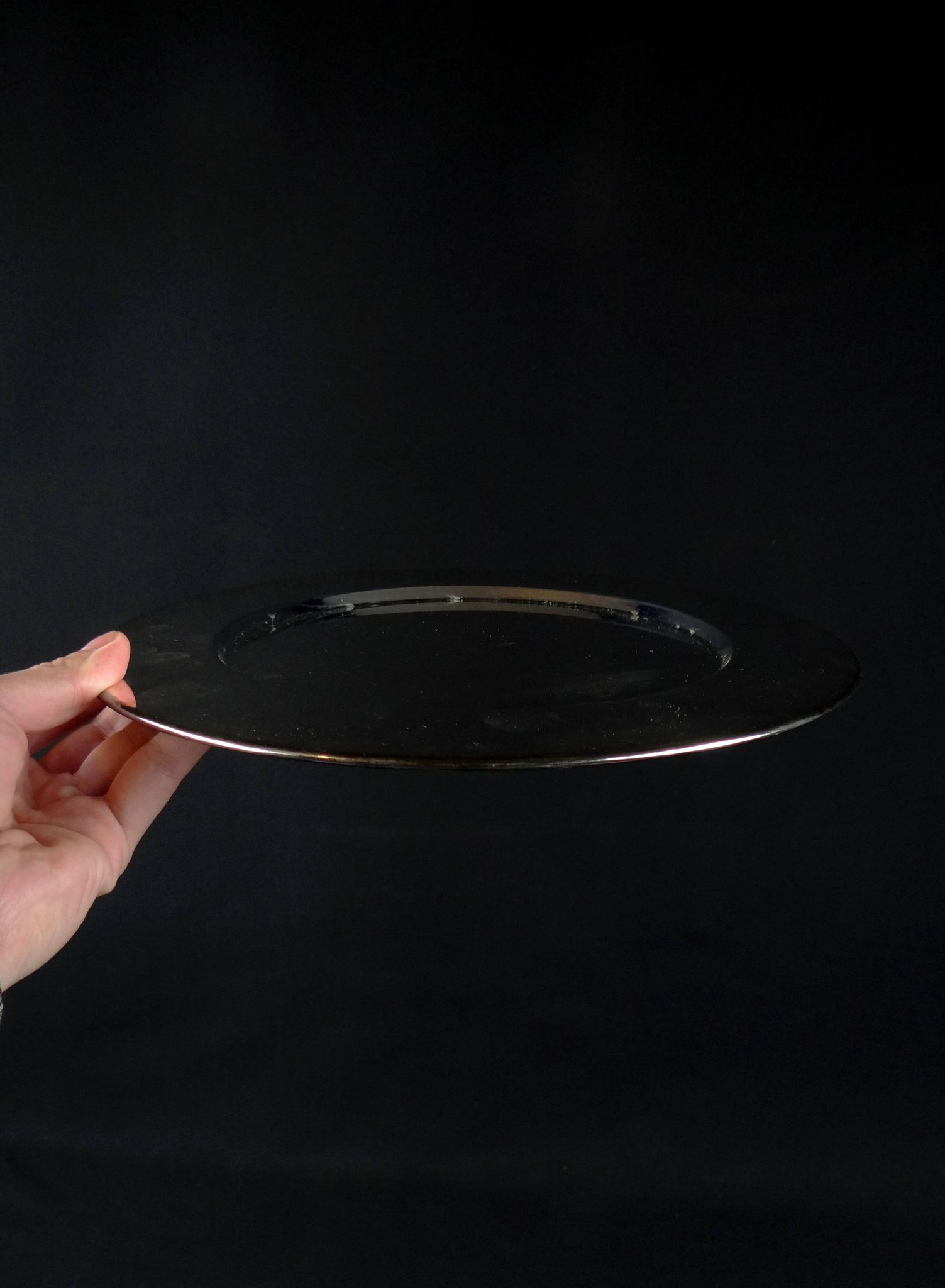 Set of 8 round serving platters or saucers in vintage stainless steel