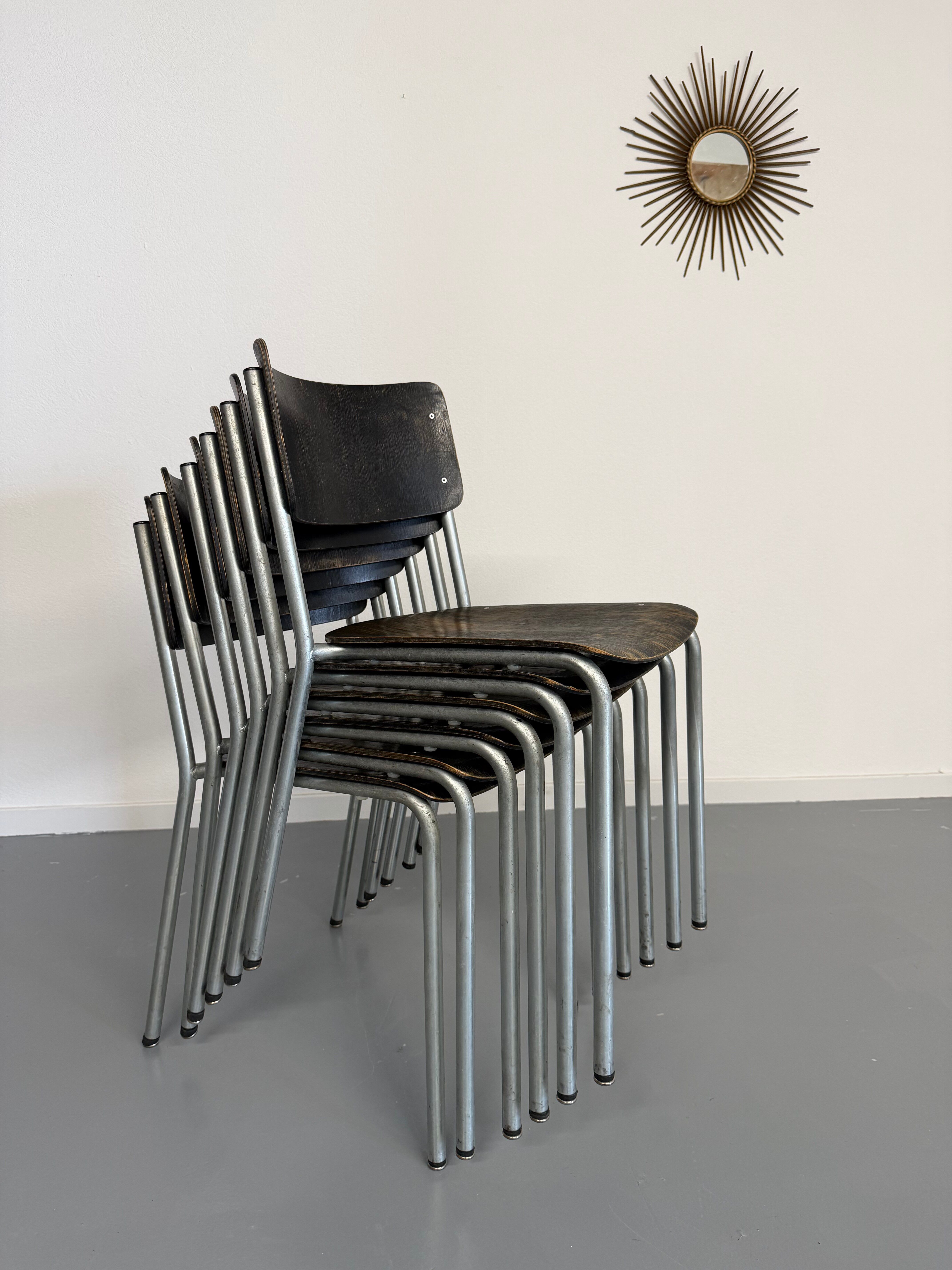Set of 6 stackable chairs designed by Gustav Hassenpflug, Bauhaus, 1940s.
