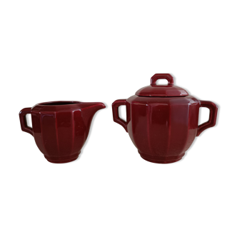 Iron clay sugar bowl and milk jug Lunéville