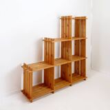 Vintage pine staircase shelf bookcase - Maison Regain style