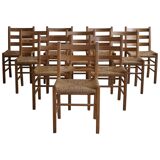 Set of 10 dining chairs in pine with sea grass seats, Danish design from the mid-20th century.