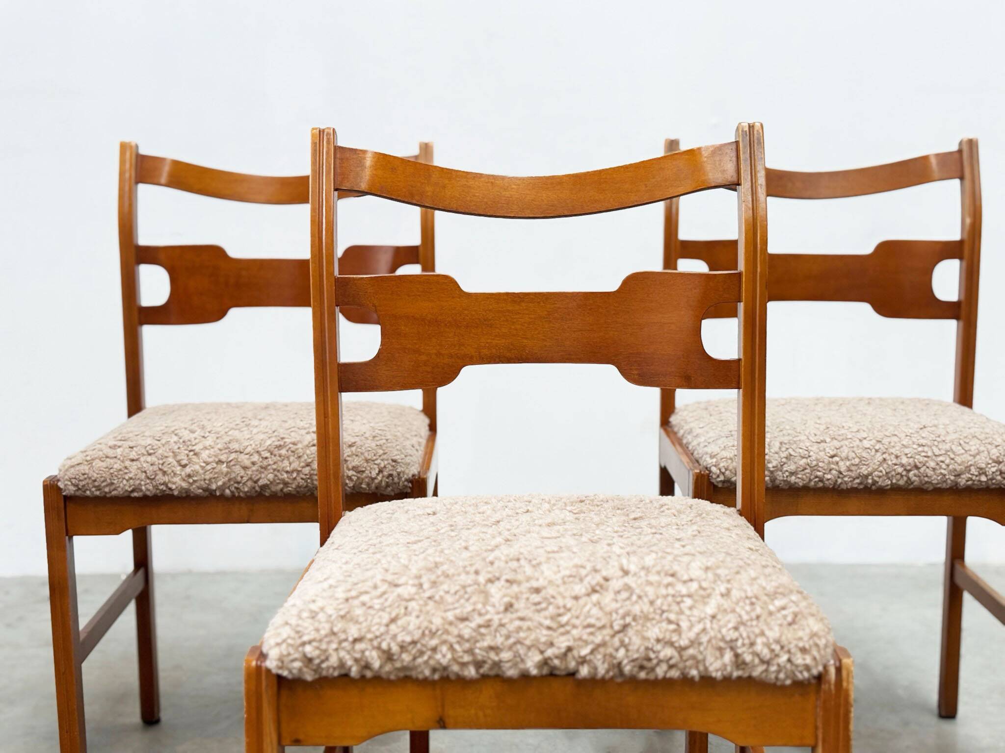 Set of six sculptural beech wood Italian dining chairs