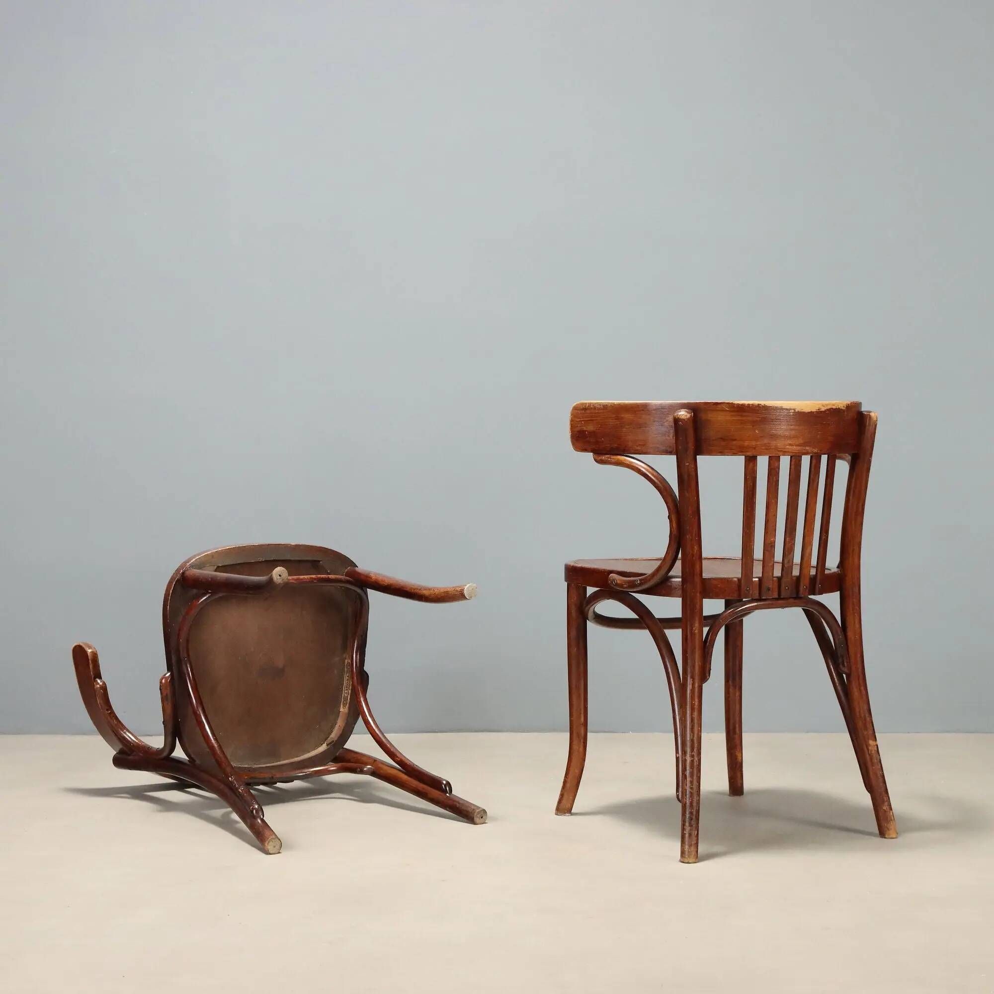 Antique Thonet armchairs in painted beech, walnut, Austria, 20th century