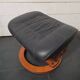Footrest / Black leather and wood pouf - Stressless