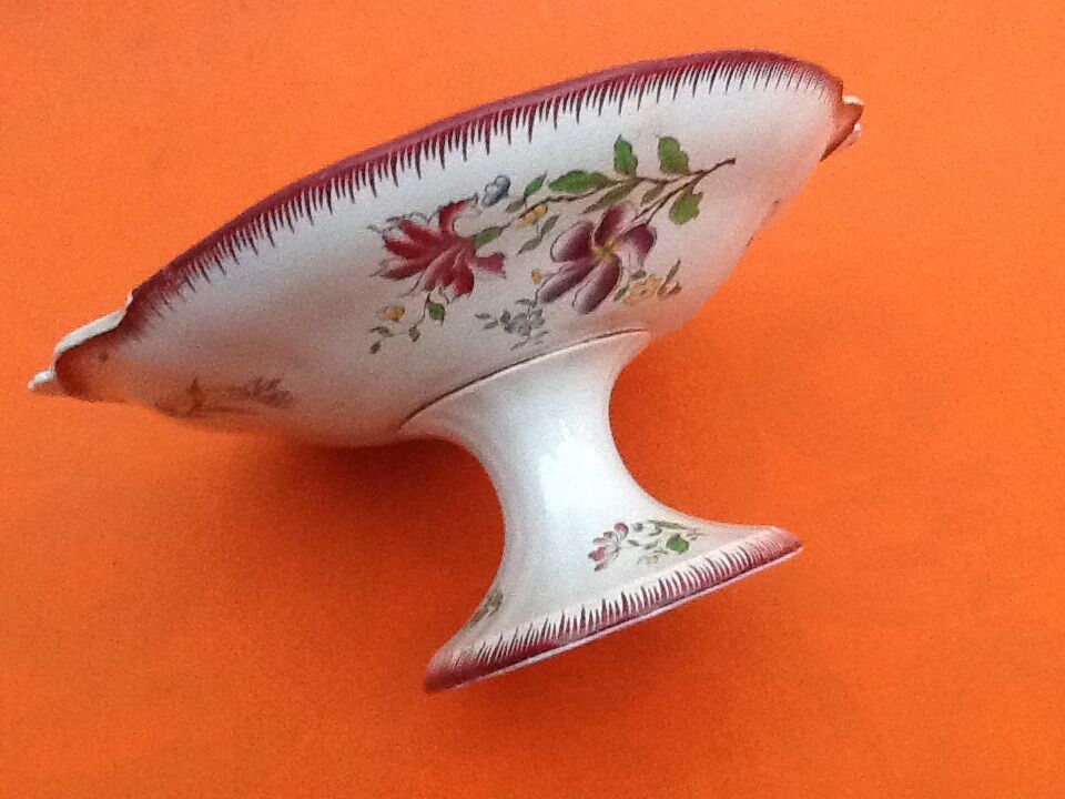Compotier with floral decoration Faience of Sarreguemines 1960