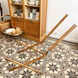 Vintage folding deckchair with yellow striped canvas