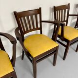 Lot de 6 chaises bistrot fauteuils en bois et simili jaune vintage année 80