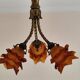 chandelier in Rococo style made of gilded bronze with 3 branches and tulips