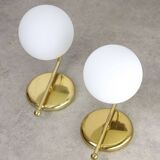 Vintage italian golden and opaline wall lamps, set of 2