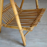 Porte vinyles/revues rotin bambou vintage