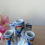 Ancien petit vase pique fleurs faïence de Rouen peint main, vase miniature