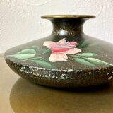 Painted terracotta vase signed with rose motifs, 1950s-1960s.