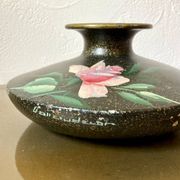 Painted terracotta vase signed with rose motifs, 1950s-1960s.