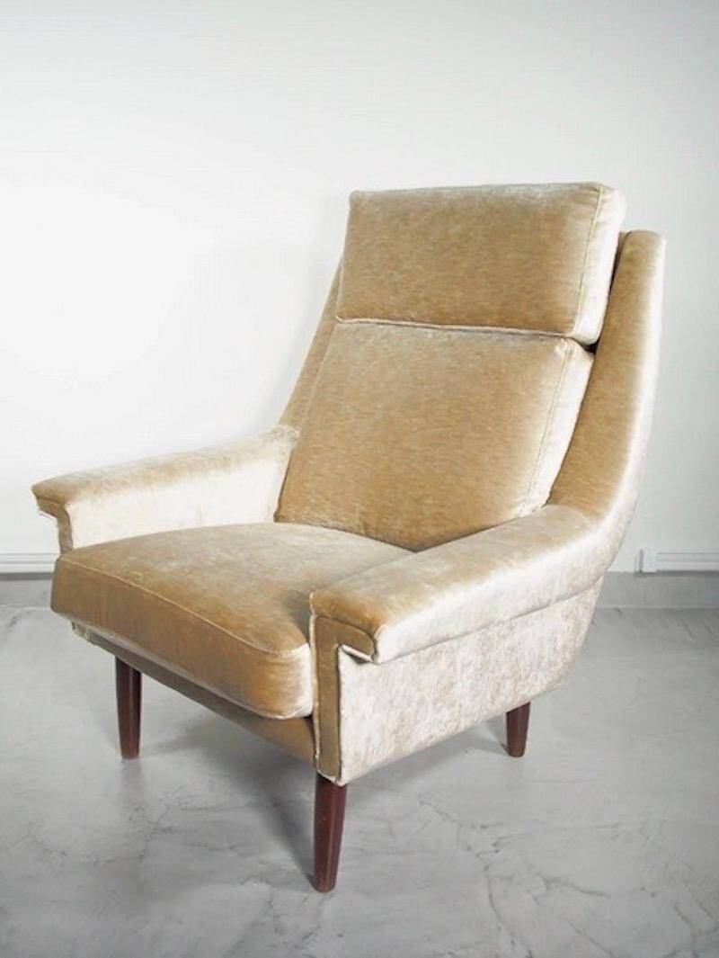 Beige velvet armchair Danish The Moderns