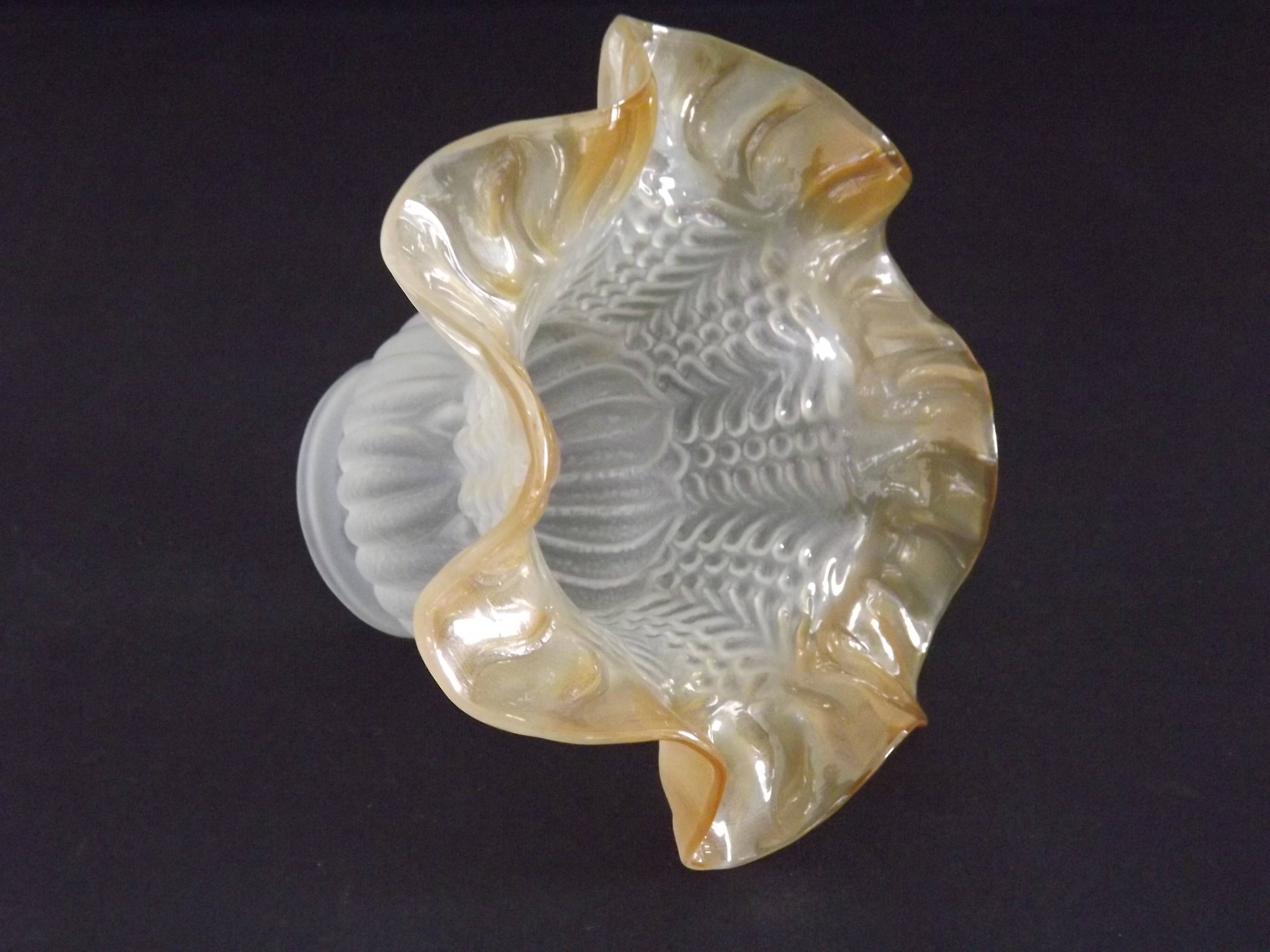 Vintage French Opaque White Glass Replacement Shade with Frilled Amber Edge