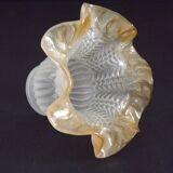 Vintage French Opaque White Glass Replacement Shade with Frilled Amber Edge