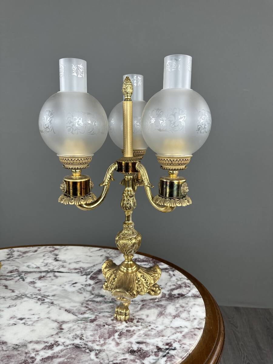 Pair of three-light candelabra in bronze, 20th century