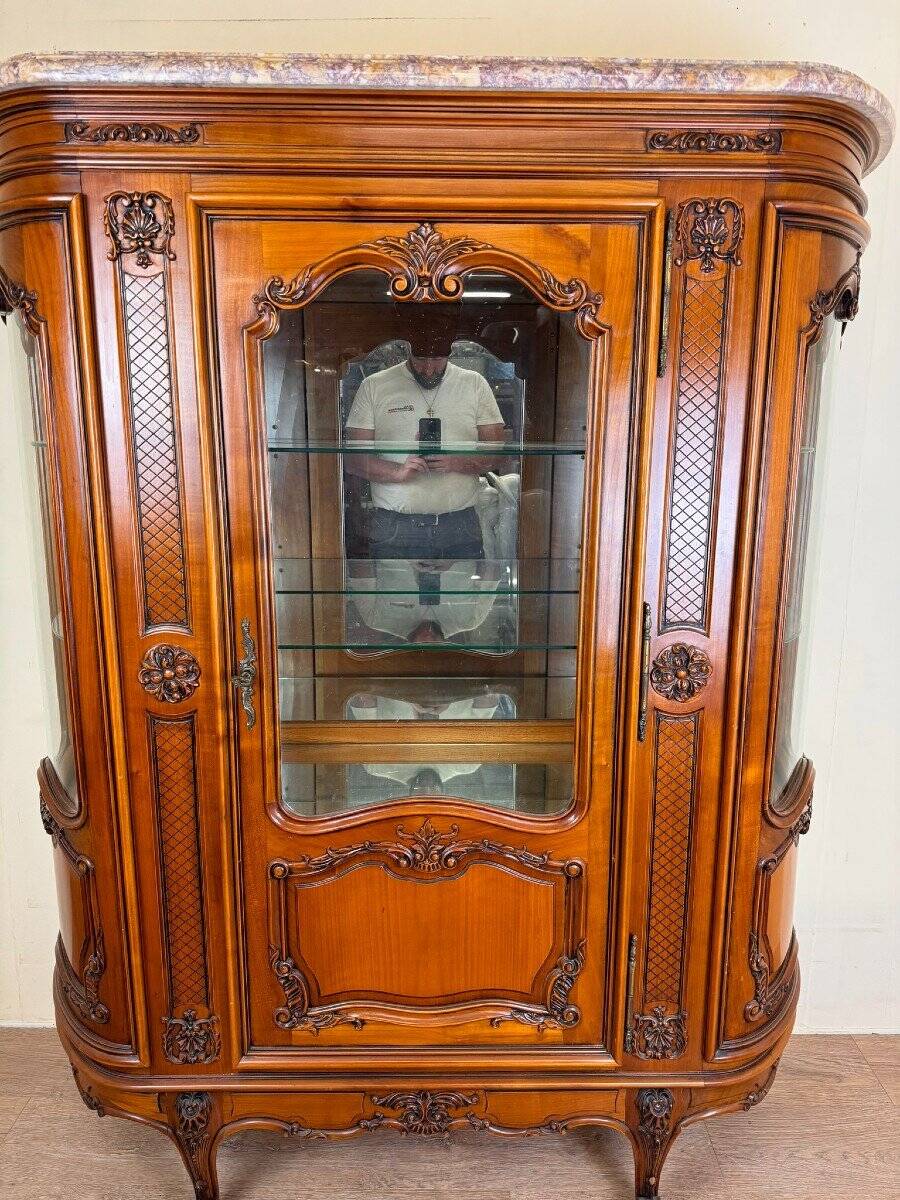 Louis XV Provençal style bookcase in half-moon shape in cherry wood circa 1930