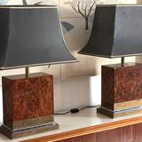 Pair of burl and copper table lamps by style Mahey