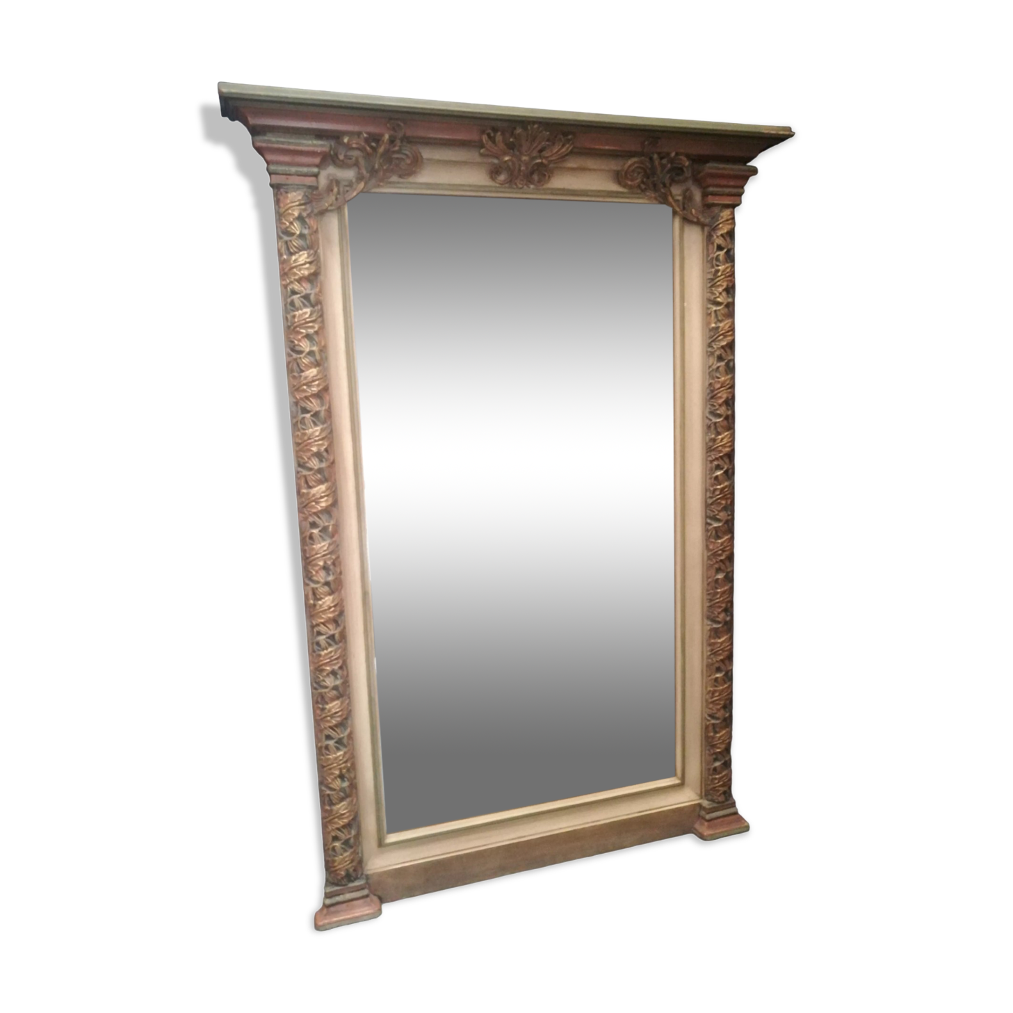 Miroir en bois et stuc polychrome 74x105cm
