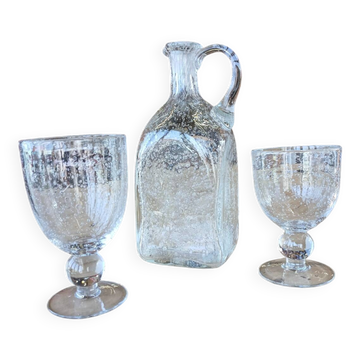 Pot en verre ancien soufflé bulle ambré