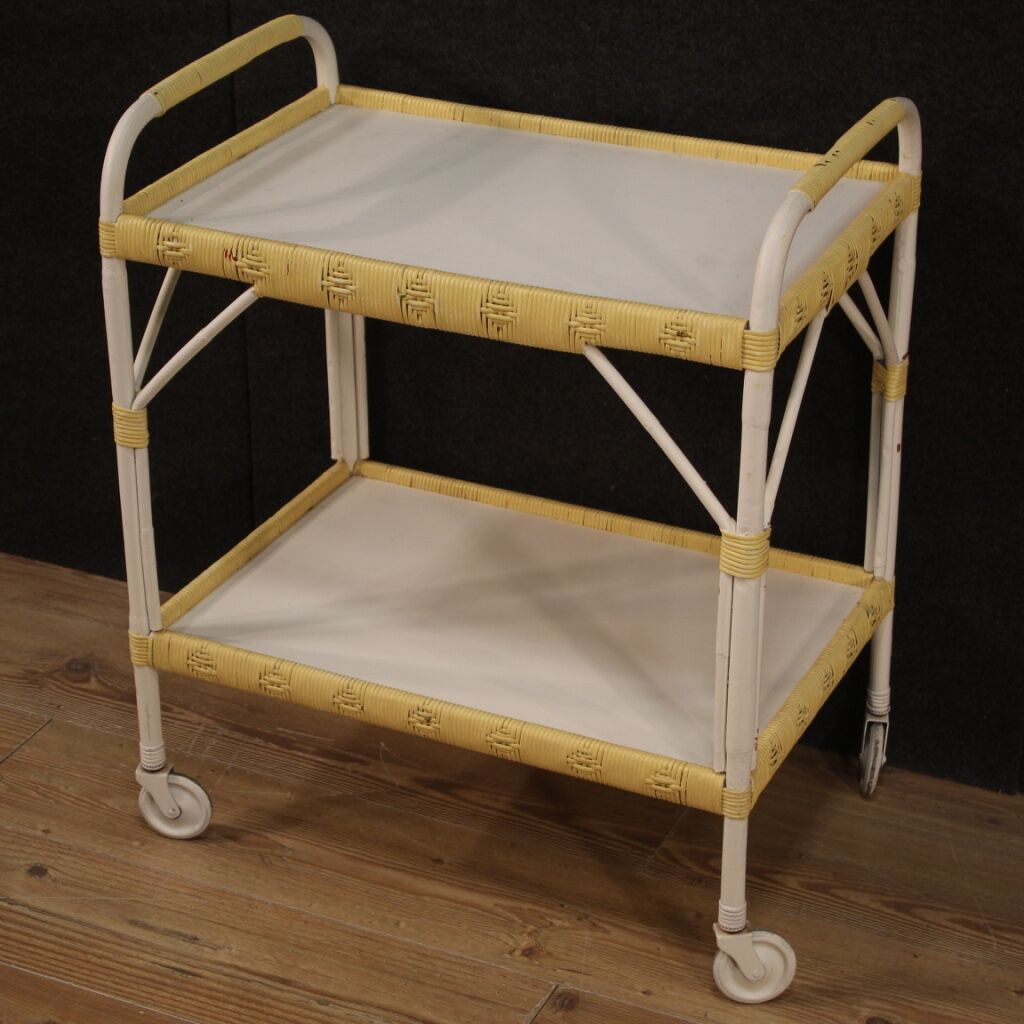 Italian service cart in wood and wicker
