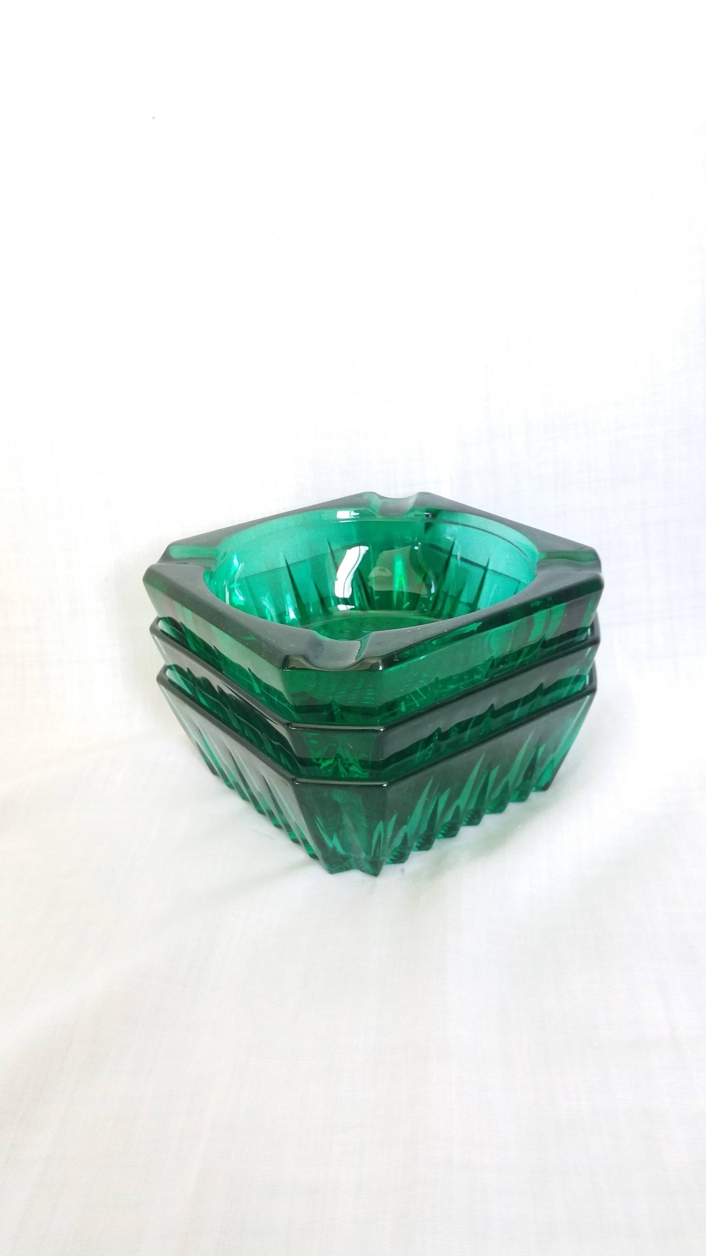 Emerald green glass ramekins Arcoroc, crystal glassware from Arques.