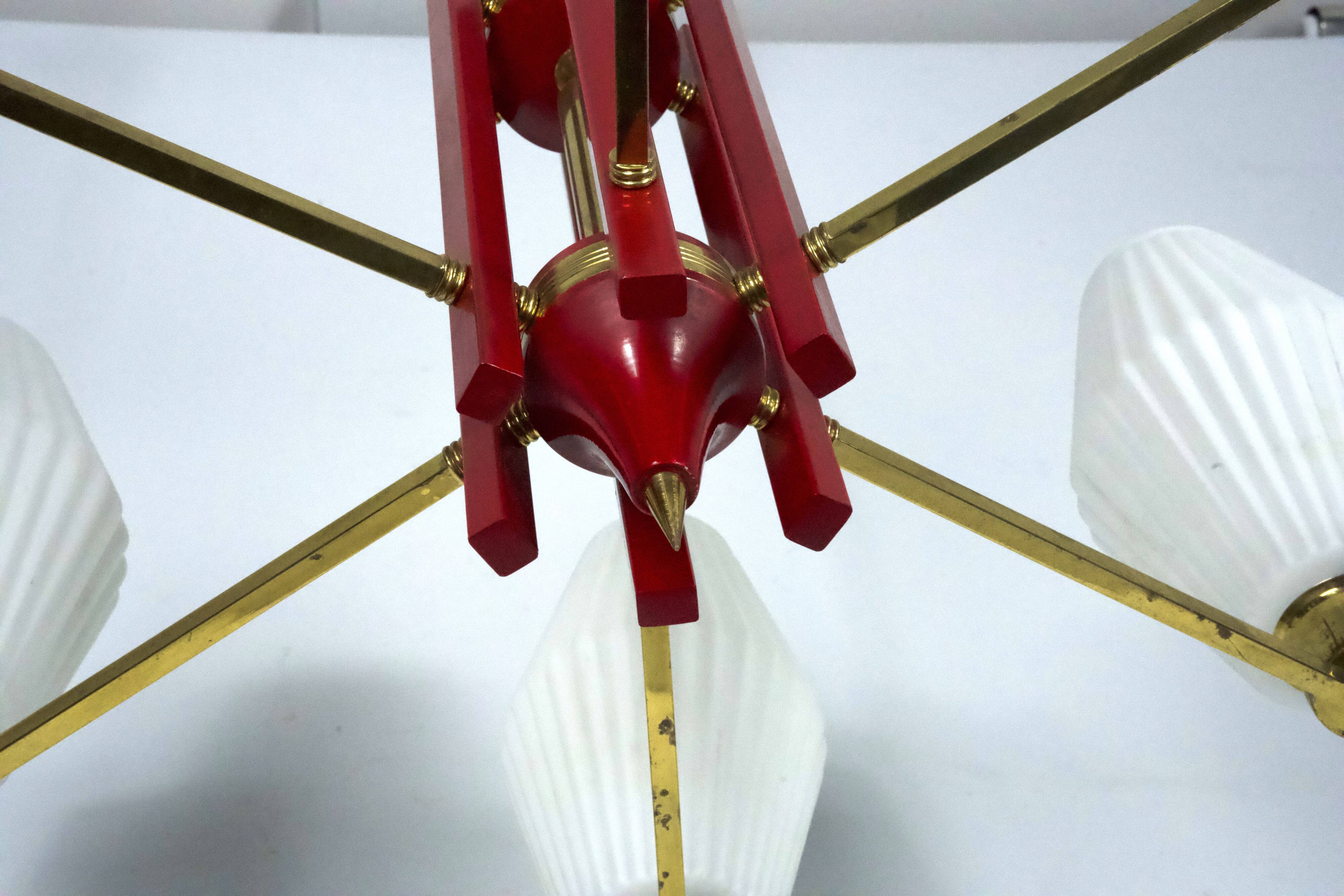 Large Mid-Century Arredoluce Monza manner chandelier. 1950s Italian design