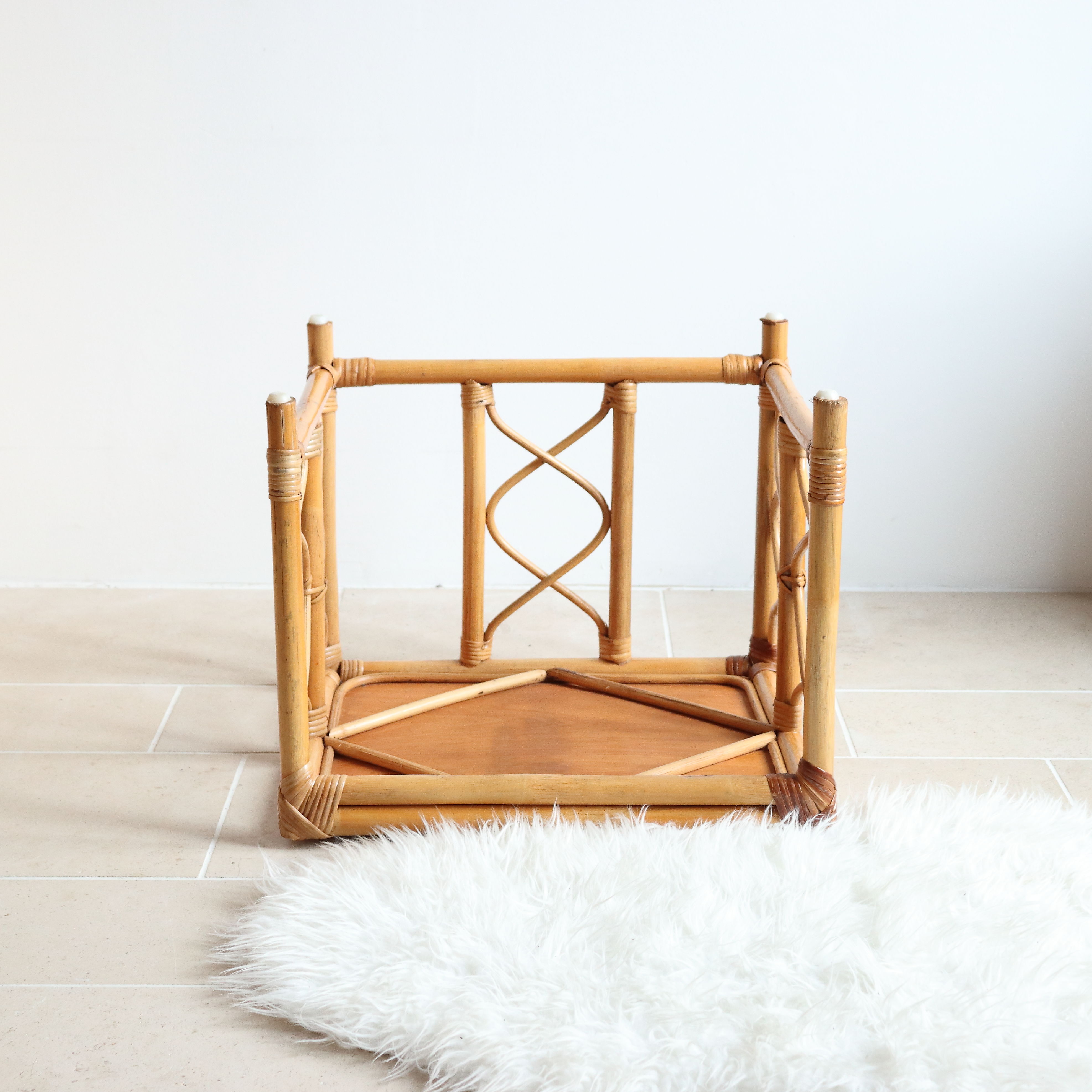Vintage square rattan side coffee table