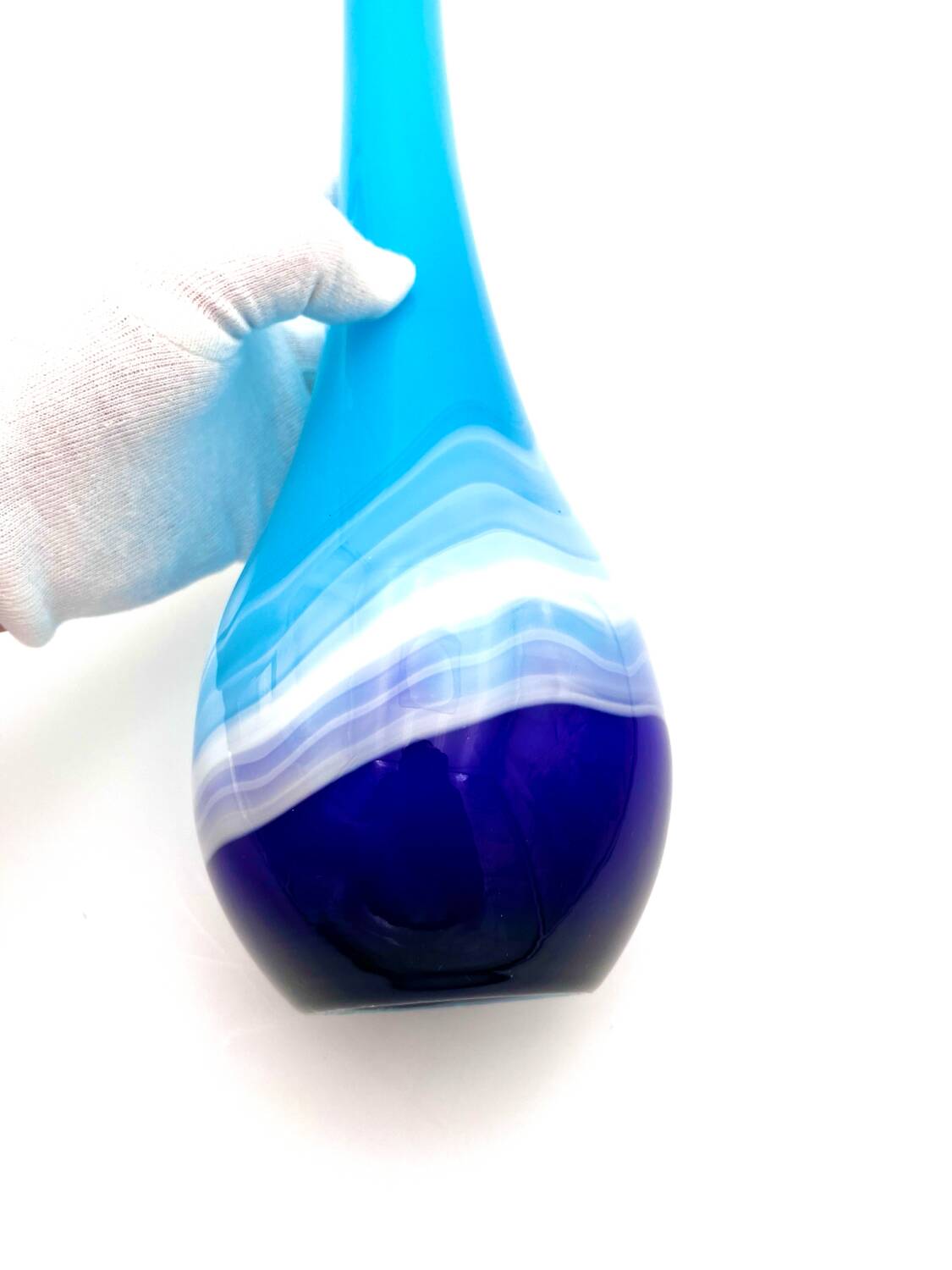 Sculptural Vase "Goccia" 43cm - Blown Murano Glass - Blue & Latte