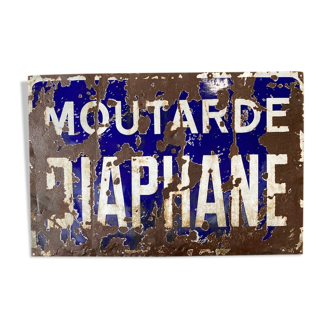 Large enamel plate Diaphane Mustard restored on OSB