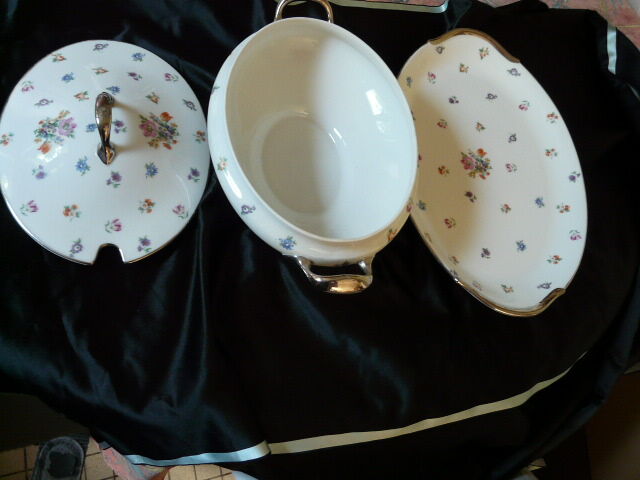soup and porcelain dish Limoges floral decoration