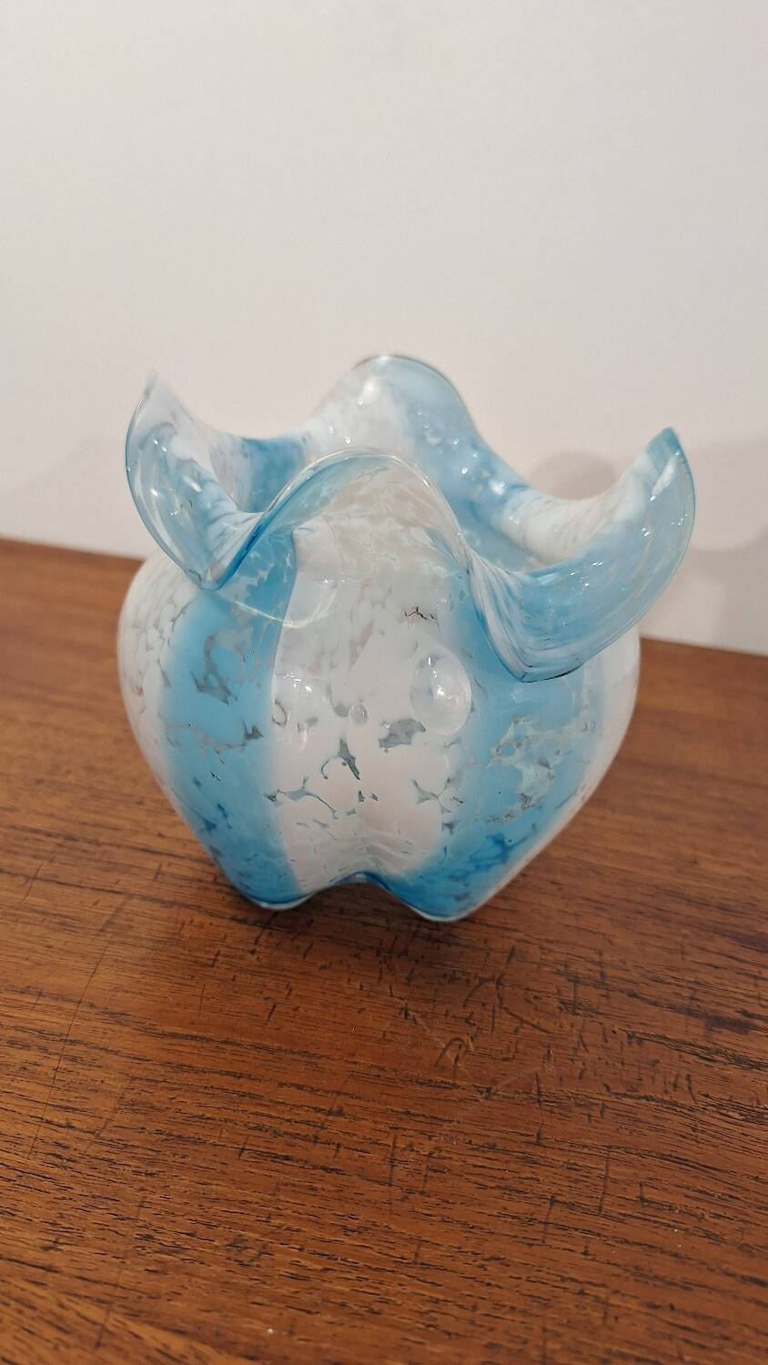 Blue and white glass paste vase