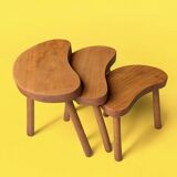 Trio of solid wood "bean" coffee tables