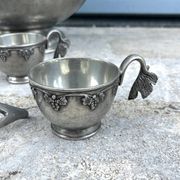 French pewter punch bowl set with 10 cups and ladle – grapevine Etain
