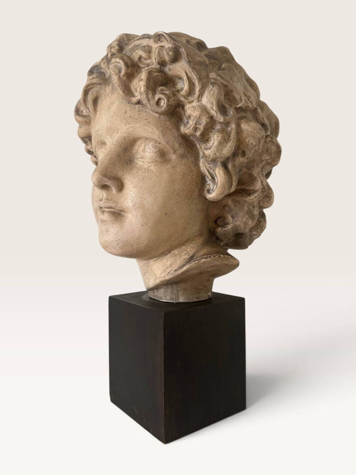 Plaster bust on a wooden base