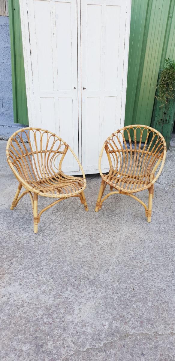 Paire de fauteuils en rotin vintage