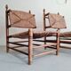 Paire fauteuils en bois et paille