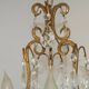 French Vintage Goldtone Metal & Crystal 3 Light Cage Chandelier 5502